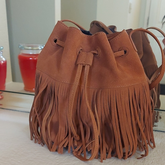 margot Handbags - Margot Leather Fringe Boho Bucket Bag